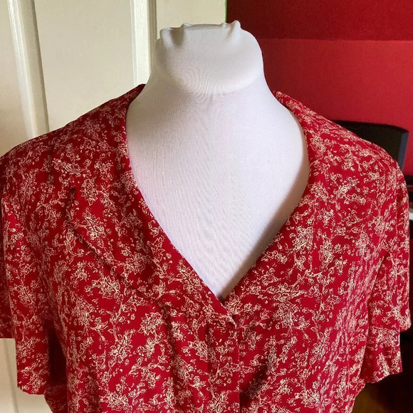 vintage Norton McNaughton Red Pattern Blouse, Lg. - Picture 2 of 12